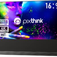 Pixthink 120 pulgadas Electric Motorized Floor Rising Tab Tension Pull Up Proyector Pantalla con el PET Crystal Slimline ALR ambiht luz para el proyector UST 4K