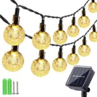 Qedertek Guirnaldas Luces Exterior Solar, Cadena de Bola Cristal Luminosa Impermeable, 10.85M 60 LED, Luces Decoración para Jardín, Casa, Bodas (Blanco Calido)