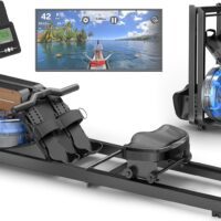 Vowvit Máquina de Remo, Máquina de Remo de Agua con Monitor Bluetooth y Soporte para Tableta Ajustable, Máquina de Remo Plegable, Máquinas de Remo Capacidad de Peso 160 kg, Fácil Montaje