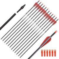 12PCS Flechas de 30 Pulgadas para Arcos compuestos, Flechas de Caza de Carbono para Tiro con Arco Recurve Bows Spine 500 con 100 Puntas de Tornillo de Grano
