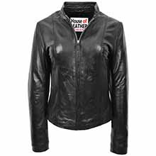 Zoe Blk 1 - Chaqueta de motociclista de piel auténtica para mujer