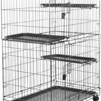 Amazon Basics Jaula grande de 3 niveles Duradero,Seguro para gato para jugar, 91 x 57 x 128,5 cm, Negro