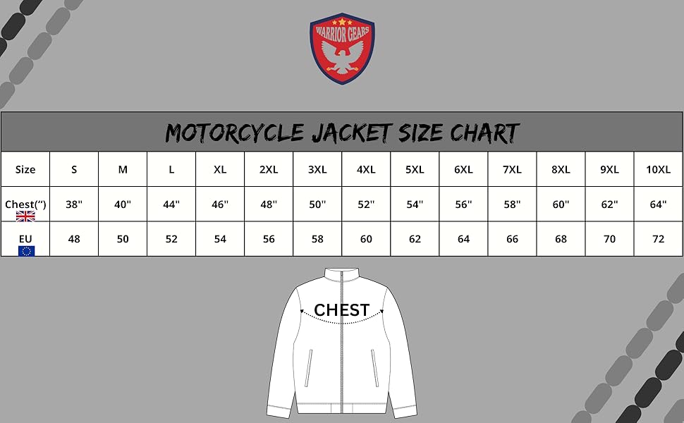 Tabla de tallas para hombres, chaquetas de motociclista, ropa y equipos de motocicleta de cuero