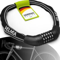 VELMIA Candado para bicicleta con cerradura de combinación programable y tira reflectora para mayor visibilidad, candado de cadena de acero inoxidable endurecido, candado de número para bicicleta
