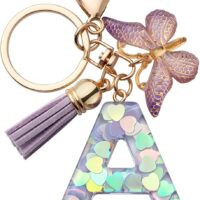 Llavero con letra niña llavero inicial regalo mujer llavero mariposa púrpura