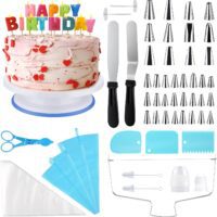 75Pcs Plato Giratorio para Tartas Ninonly Reposteria y Pasteleria Utensilios con Boquillas, Manga Pastelera, Raspadores de Pastel, Espátulas Glaseadas, Smoothe, Uñas de Flores, Cake Cutter