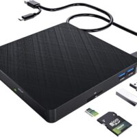 Grabadora Unidades de CD y DVD Externas con Lector de Transferencia de Datos de alta Velocidad, Tarjetas SD TF y 2 Puertos USB 3.0 para PC/Portátil/Linux/Mac/Windows 11/10/8