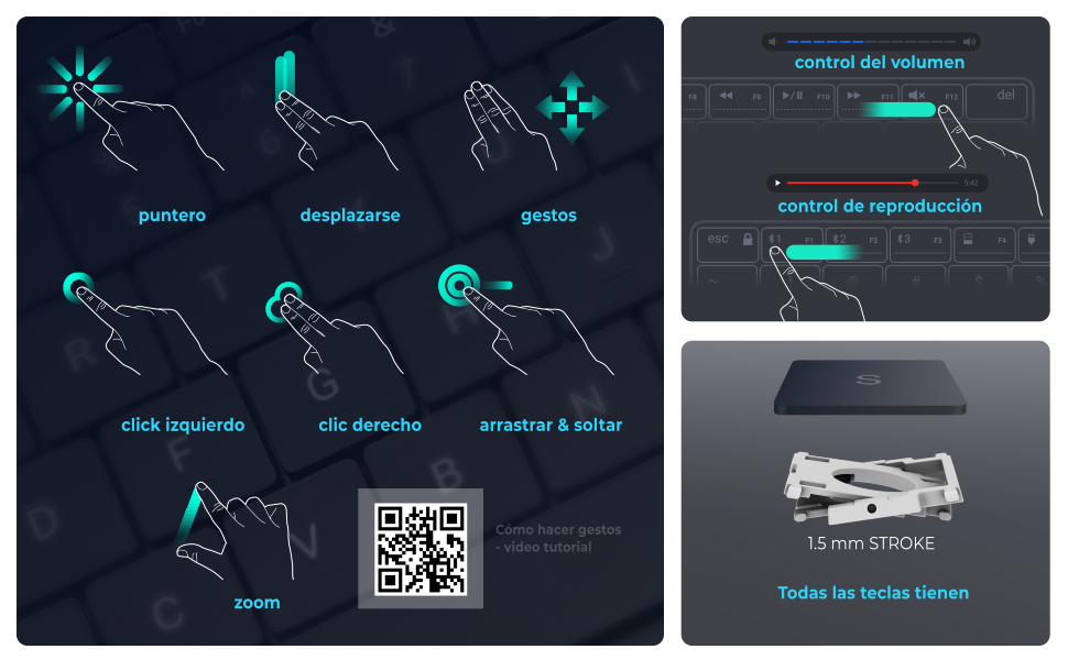 Teclado inalámbrico con Bluetooth, teclado táctil, teclado Bluetooth, teclado inalámbrico