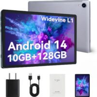 Tablet 10 Pulgadas, Android 14 Octa-Core con 10GB RAM+128GB ROM(1TB TF), Widevine L1,Bluetooth 5.0, Cámara Dual, 5000mAh, WiFi6 (Gris)