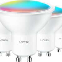 ANWIO GU10 Bombillas Inteligentes LED RGB WiFi, 5W Equivalente a 32W, 350 Lúmenes, Funciona con Alexa, Google Home y Smart Life, 4 unidades