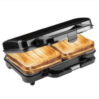 Bestron XL Sandwichera, Tostadora para 2 sándwiches en forma de concha, ideal para Sándwiches Americanos (XL), con regulación automática de temperatura e indicador de preparación, Color: Negro mate