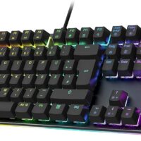 Black Shark Teclado mecánico para juegos con iluminación RGB, diseño alemán QWERTZ, interruptores azules, antighosting de 105 teclas, placa de metal, teclado de juego totalmente programable, para PC