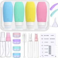 Botellas de Viaje Silicona 22 Pack, Juego de Botellas de Viaje y Accesorio de Viaje Portátil, Botes Rellenables Viaje de 100ml a Prueba de Fugas para Lociones y Artículos de Tocador - Sin BPA (1)