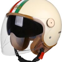 Casco Moto Abierto Estilo Retro Vintage Homologado Dot/ECE Casco Moto Jet Medio Casco De Motocicleta Casco Semi Integral Moto para Mujer Y Hombre, con Visera Solar