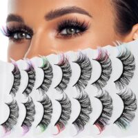 cobee Pestañas postizas de colores, 7 pares de pestañas esponjosas de arcoíris pestañas de visón tenues pestañas postizas de aspecto natural pestañas de ojo de gato para cosplay fiesta festival