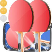 Delamiya Juego profesional de raquetas de ping pong, 2 raquetas de ping pong con 3 pelotas de ping pong, juego con bolsa para atletas de interior y exterior, principiantes, profesionales
