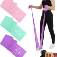 Legendwerk Juego de 4 Bandas de Fitness Ancla de Puerta, Banda de Resistencia para Yoga, Banda de Resistencia para desarrollar músculos (Conjunto - Rosa. Turquesa. Violeta)