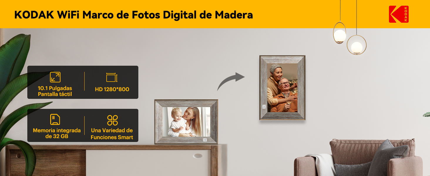 KODAK WiFi Marco de Fotos Digital de Madera