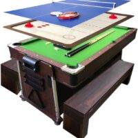 Mesa de Billar 7ft Mod. Mattew Verde con Bancos Carambola y Hockey de Mesa y Ping Pong y Plan de Cobertura - 4 in 1