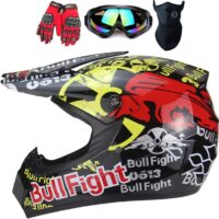 Motocicleta Motocross Moto Casco,Bicicleta Sucia Niños Quad Bike ATV Karting Carreras Cuesta Abajo Casco，con 3 Kits de Casco (S, F12)