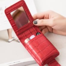 PORRASSO Estuche para Lápiz Labial con Espejo Estuche para Pintalabios Mini Bolsa de Maquillaje!