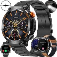 Reloj Inteligente Hombre con Llamadas,1,46 Pulgada Smartwatch Deportivo con Antorcha, Brújula, Podometro Pulsometro SpO2 Sueño Presion Arterial Pulsera Actividad 5ATM Reloj para iOS Android (Negro)