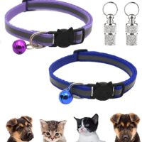 Seguridad Nailon Collares Gato,Collares Gato De Liberación Rápida,Collar Reflectante Gatos Pequeño,Collares De Gatocon Campana,Gato Reflectante Collar,Collar para Gatos Personalizado,2PC(Azul+Morado)