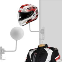 Soporte De Pared para Casco, Soporte para Casco De Moto, Soporte De Pared para Casco con RotacióN De 180°, Gancho para Colgar Casco Y Chaqueta De Moto En La Pared, Soporte Doble para Casco, Blanco