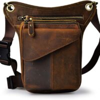 Xieben Vintage Cintura Bolsa de Cuero Gota Pierna Bolsa para Hombres Mujeres Bolso Multifuncional Militar Táctico Moto Bicicleta Jinete Ciclismo Senderismo Deportes Camping Montar