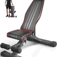 YOLEO Banco de pesas plegable de 300 kg, multifunción, con espalda y cabeza ampliadas y soporte para la columna vertebral, banco de entrenamiento para fitness, banco inclinado con respaldo ajustable