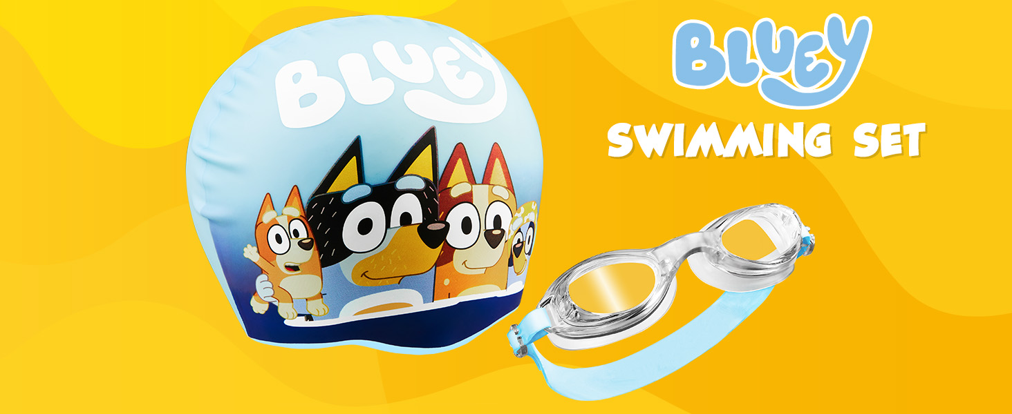 Bluey Set de Gafas Buceo y Gorro Piscina Niño