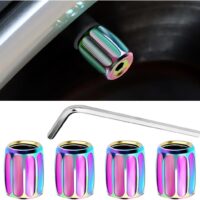 JNNJ 4 Piezas Tapas De Válvula, Tapones Antirrobo para Válvulas De Neumáticos De Coche, Rueda Válvula Neumático Stem Caps con Llave Inglesa, para Automóviles Camiones Bicicletas Moto(Multicolor)