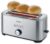 SEVERIN Tostadora automática de ranura larga con función bagel, tostador ancho con soporte para panecillos, tostadora doble para calentar y descongelar, acero inoxidable cepillado/negro, AT 2621