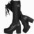 Botas altas hasta la rodilla con plataforma para mujer, con cordones, tacón grueso con hebilla y cremallera lateral, botas de motociclista