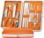 Conjunto de 16 Piezas Cortauñas y Herramienta Manicura Lujo Funda de Cuero Genuino, 430 Acero Inoxidable Cuidado Personal Belleza Facial Profesional Manicura & Pedicura (Naranja)
