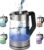 Hervidor de agua de cristal de 1,7 litros, 2200 W, acero inoxidable con selección de temperatura, 100% libre de BPA, función de mantenimiento del calor, iluminación LED en cambio de color, ajuste de