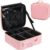 Husalsea Neceser de Maquillaje Organizador en Cuero PU, Estuche Profesional con Espejo y Compartimentos, Organizador de Belleza para Brochas de Maquillaje, Esmalte de Uñas y Cosméticos (Rosa)