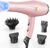 Secador Pelo Profesional, Secador Iónico Cabello Sin Encrespamiento, Secado Rápido Salón Secador de Pelo con Difusor y Boquillas, 3 Temperaturas y 2 Velocidades para Mujeres y Hombres (Rosa)