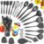 Utensilios de Cocina de Silicona,49pcs Juego de Utensilios Antiadherentes ,Resistentes al Calor, Cucharas de Cocina, Cucharas de Drenaje – Gris Oscuro